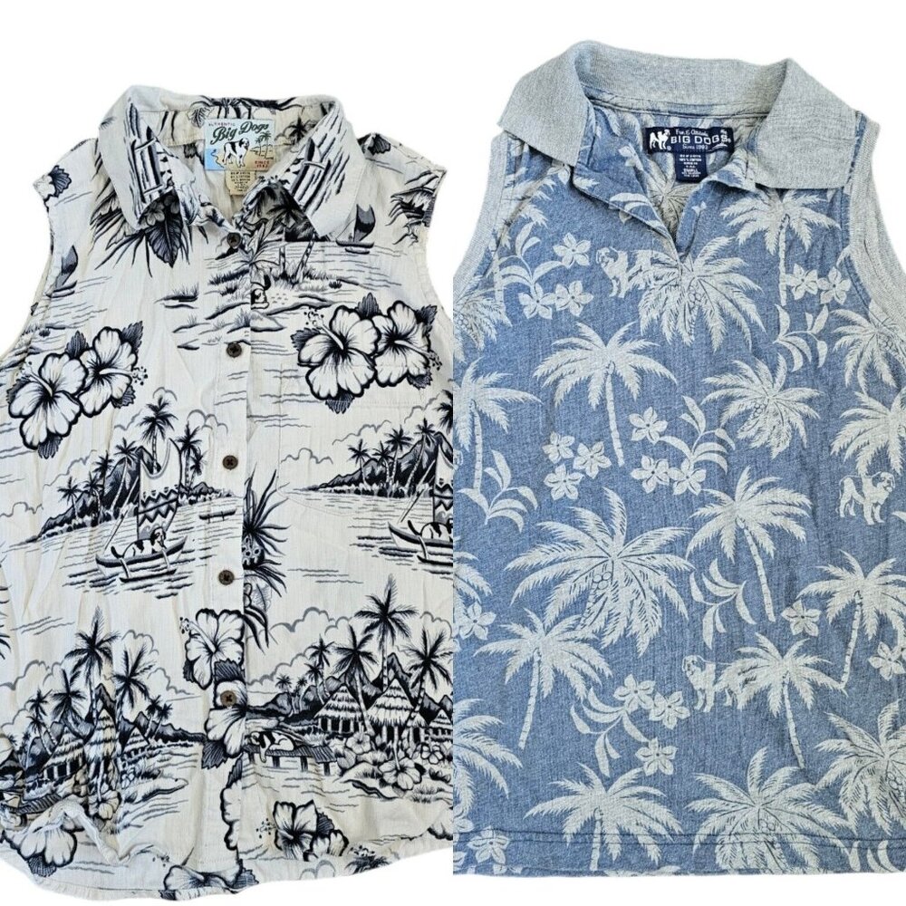 Y2K Womens Size Small‎ Hawaiian Tropical St. Bernard Dog Print Shirts Sleeveless